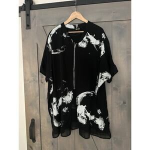 Lagenlook Paint Stroke Tunic Shirt Zip Jacket Oversized One Size Roseri Artsy bw